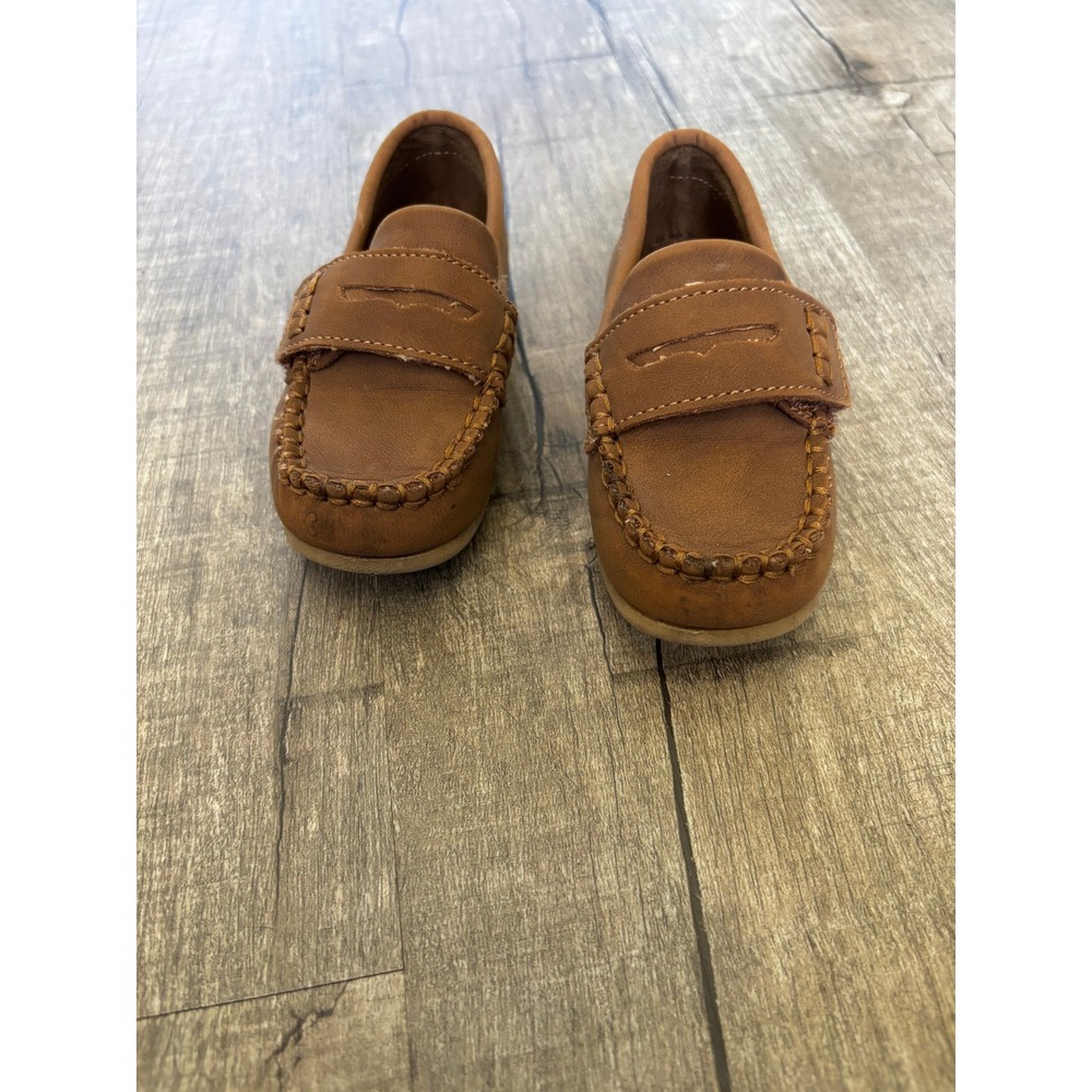 Cat & Jack Toddler Boys Brown Penny Loafer Moccasin Shoes Size 7 Hook Loop